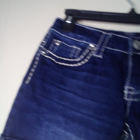 Knox Rose Shorts Women 2 Midi Short Button Pocket Large Stitching Roll Hem Blue - Picture 3 of 13